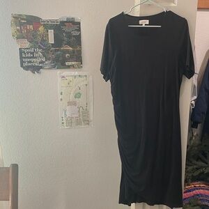 Black Ruched Short Sleeve Dress